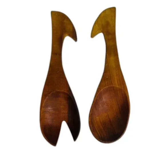 Vintage Monkey Pod Wood Serving Utensils Sleek Modern