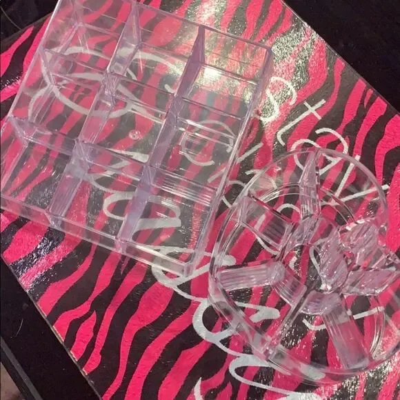 Two clear make up organizing tray
