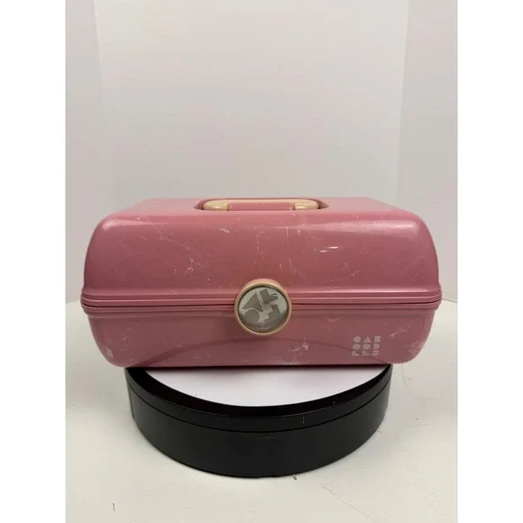 Caboodles On-The-Go Girl Makeup Organizer Case Pink Marble Mirror Vintage Style
