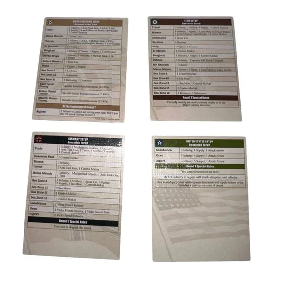 Hasbro Axis and Allies North Africa Board Game Country Cards Repalcement Parts