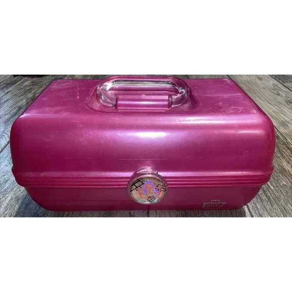 Caboodles Pink Make‎ Up Organizer Case W/Mirror Divided Tray