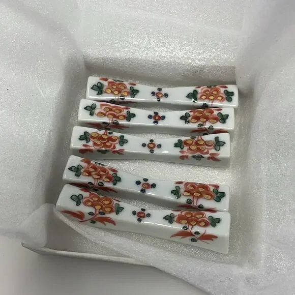 New! Vintage 5pc Set Japanese Hand painted Porcelain Chopstick Rest
