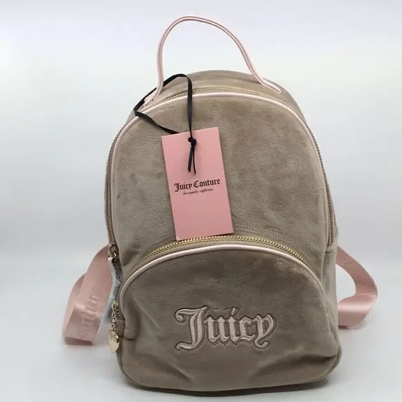 NWT Juicy Couture Queen Of Everything Backpack Velour Cafe/Powder Blush