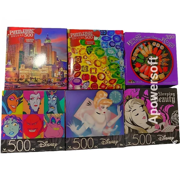 Set of Six 500-Piece Jigsaw Puzzles - Colorful Disney & Themed Designs