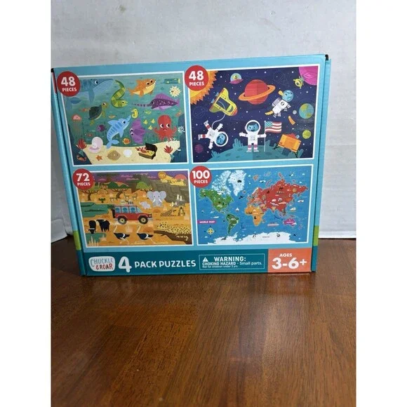 Jigsaw 4 Puzzle Pack 48, 72, 100 Pieces Space Safari Map Ocean