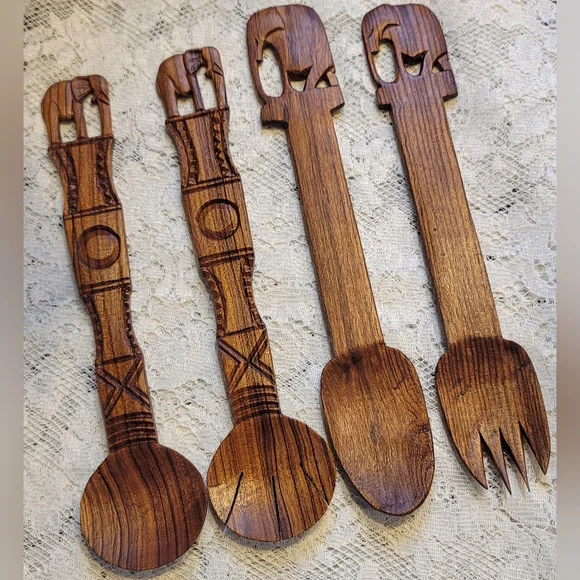 Vintage Elephant MCM Salad Servers 2 Sets