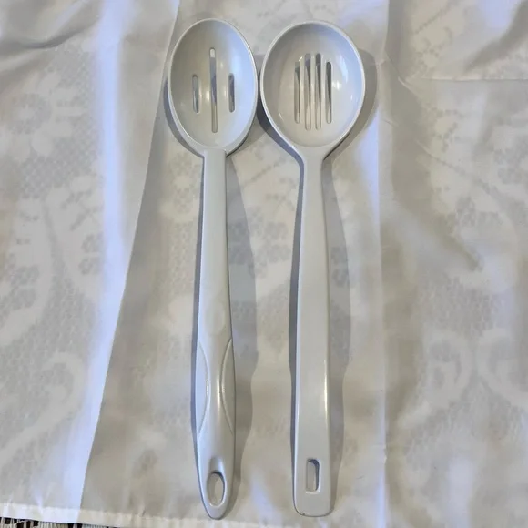 White Melamine Slotted Serving Spoon Set Kitchen Utensils Heat Resistant
