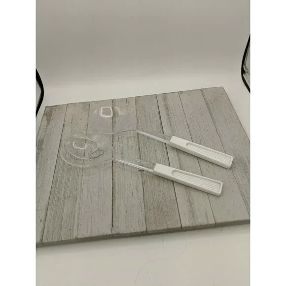 Clear 2 Piece Salad Serving Fork Spoon Tongs White Flatware 11 1/4