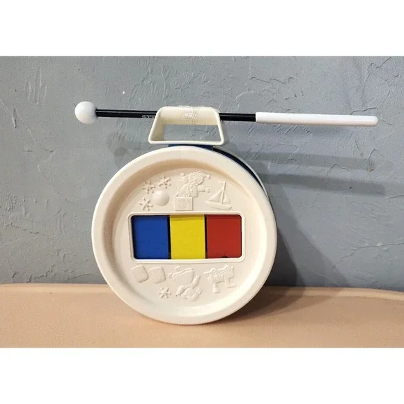 Vintage 1976 Fisher Price plastic toy‎ drum Blue & White Jack In Box xylophone