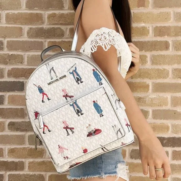 Michael Kors Jet Set Girls Adina Medium Backpack Signature Bright White MK Multi
