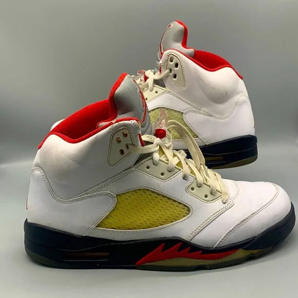 Air Jordan 5 Retro White / Fire Red -Black Size 13