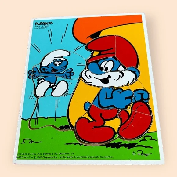 Vintage 1982 Made In The USA Playskool Wooden Smurf Puzzle