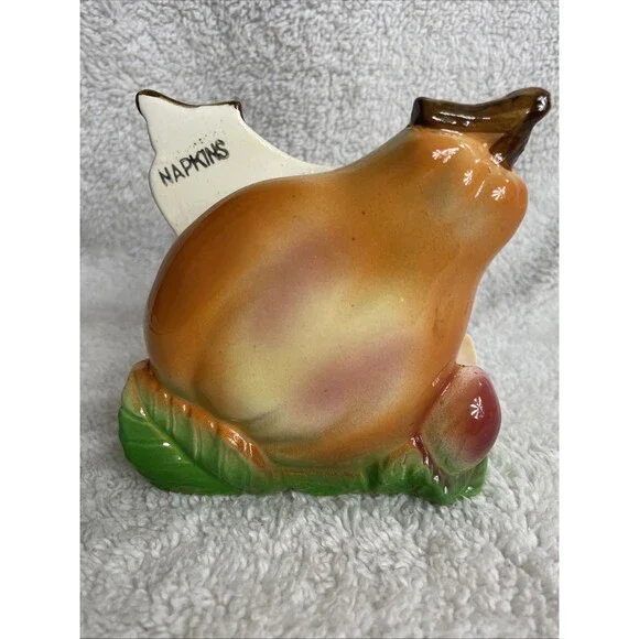 Vtg Ucago Japan Pear  Fruit Napkin Holder Ceramic Kitch 1960s MINT