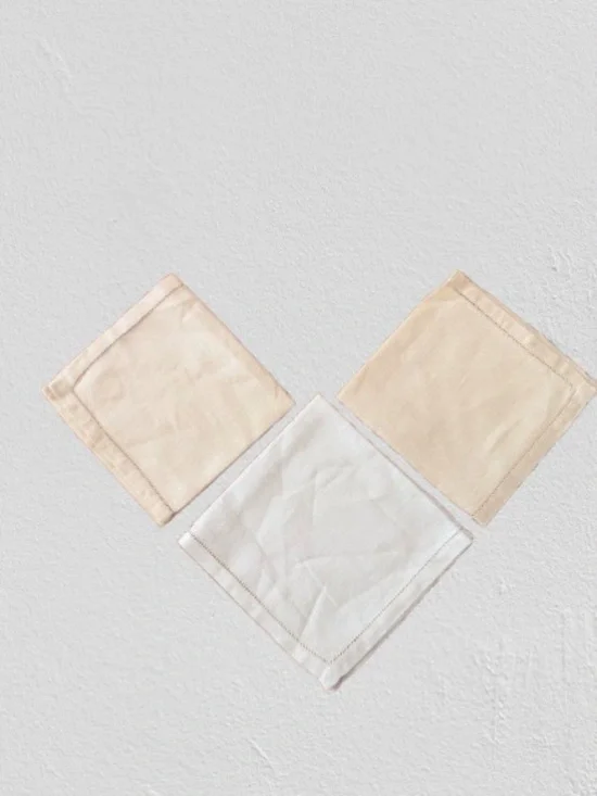 New ivory linen dinner napkins featuring a delicate hemstitch border, Set 3
