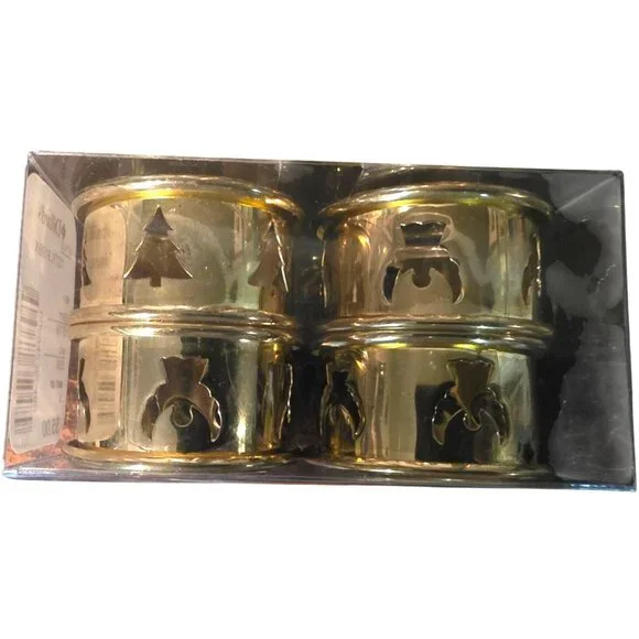 8 Napkin Rings Dillard's Gold Metal Christmas-Themed‎ Cutout Designs 2 packs NOS