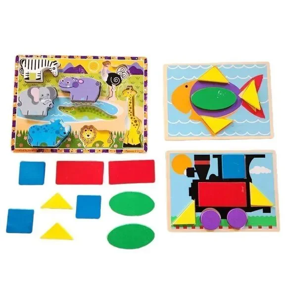 Melissa & Doug toddler beginner puzzles geometric educational learning 2 sided