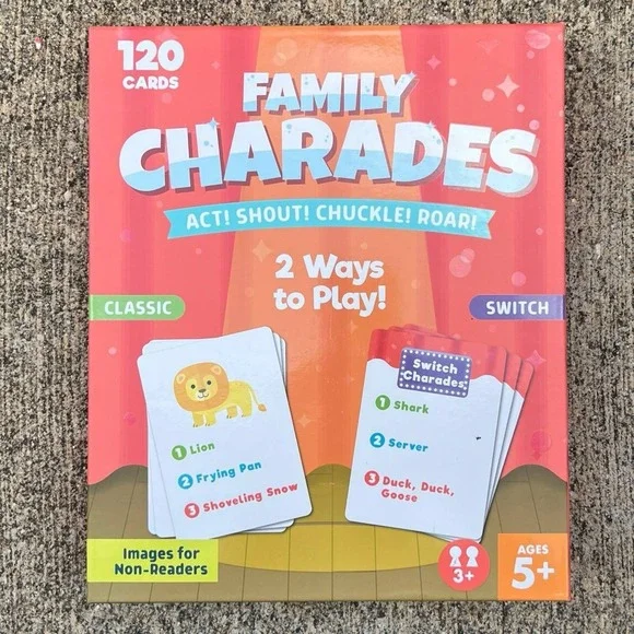 Chuckle & Roar Family Charades Game, 120 Cards, Images, Ages 5+, 2 Ways