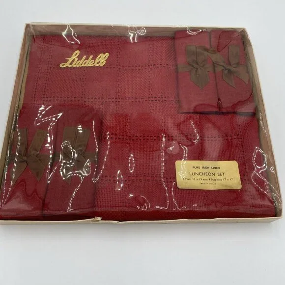 Vintage Liddell Irish Linen Napkins and Place Mats Red NEW Made Ireland Table