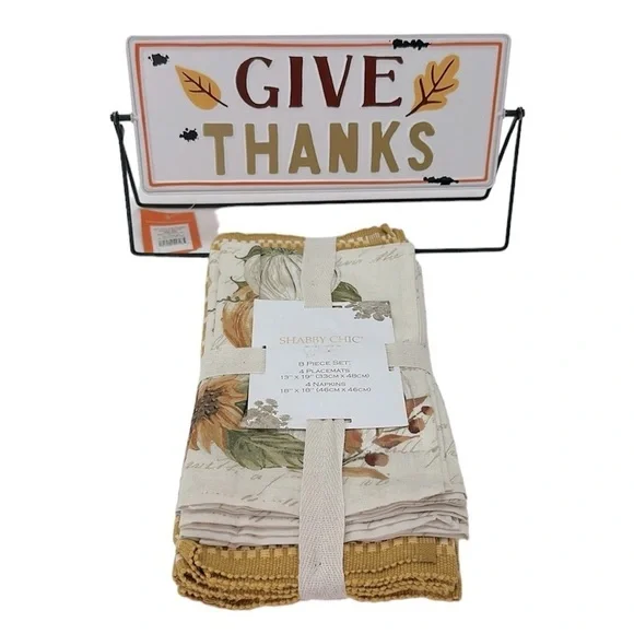 Shabby Chic 4 Placemats 4 Napkins Hyde & Eek Reversible Metal Tabletop Sign‎