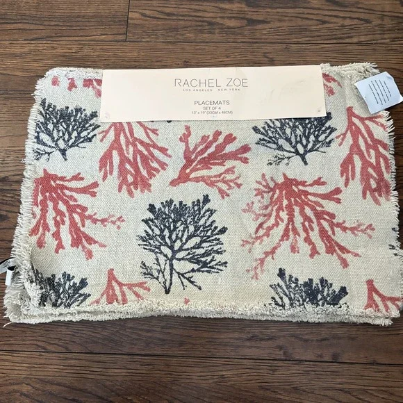 rachel zoe coral Twigs Beige With pink Navy blue placemats 13