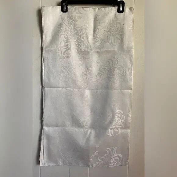 Vintage Tablecloth White Linen Floral Embossed 61” Square *Read*