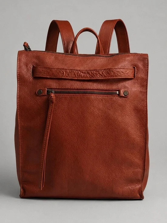 Kooba Brown Pebbled Leather BackPack Quiet Luxury Minimalist Academia Bohemian