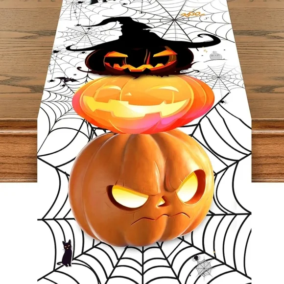 Cuteiush Halloween Pumpkin Spider Web Table Runner  13x72 Inches