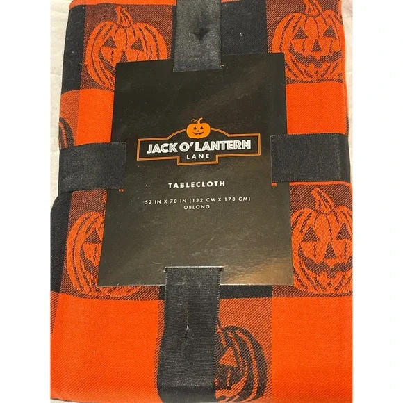 Jack O' Lantern Lane Tablecloth 52x70 Orange Black Cotton Buffalo Check Pumpkin‎
