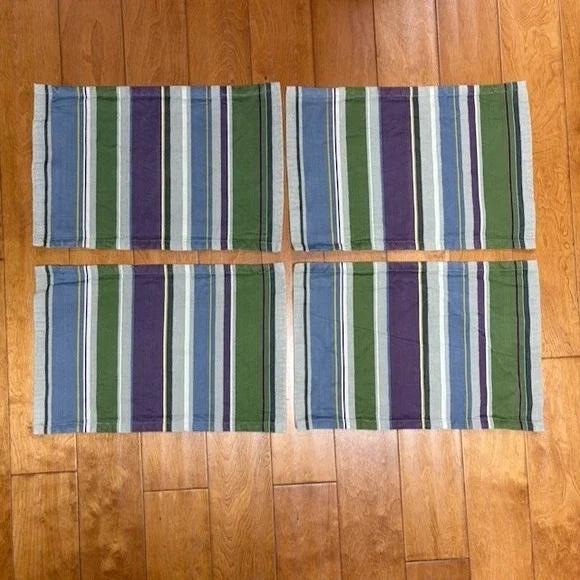 Crate & Barrel Placemats Set of 4 100% Cotton Terrance Stripe Made in India