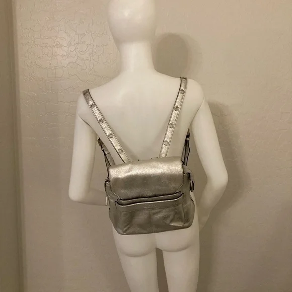 Sam Edelman Silver Metallic Faux Leather Backpack