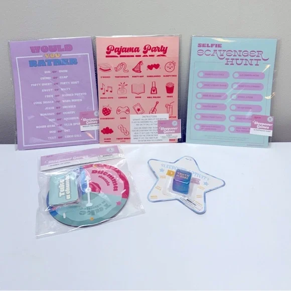 Bundle of 5 Sleepover Party Games, all new in package Target Bullseye Playground