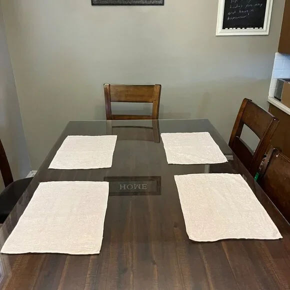 Vintage Linen Cutwork Embroidered Placemats Set of 4 Dusty Pink Used 14x13