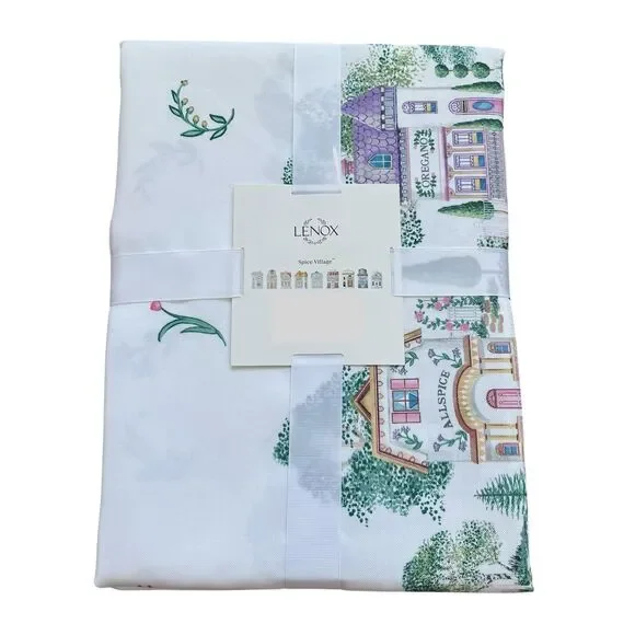 Lenox Spice Village White Tablecloth 70” Round Cottage Country Table  Decor NEW