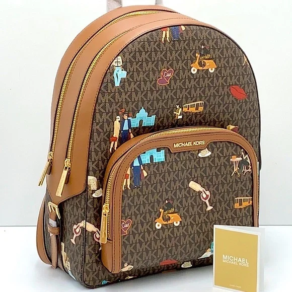 MICHAEL KORS JET SET GIRLS JAYCEE LARGE ZIP PACKED BACKPACK BROWN MULTI …