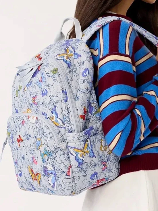 Vera Bradley Quilted Butterfly Floral Backpack - Light Blue, Yellow, Purple