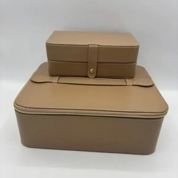 A New Day Travel Case Jewelry Makeup Organizer Tan Zippered Case