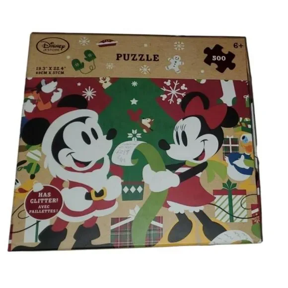 Disney Store Mickey & Minnie Mouse Christmas Puzzle  500 Pieces with Glitter!