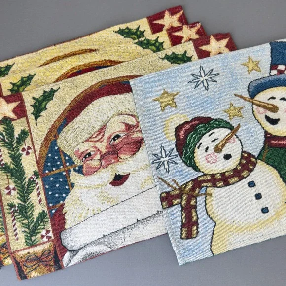 Set of 4 Christmas‎ Tapestry Placemats Santa Snowman Holiday 18x12