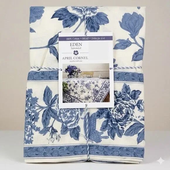 April Cornell Eden 60x84 Floral Tablecloth Blue seats 6-8 Cotton Cottage