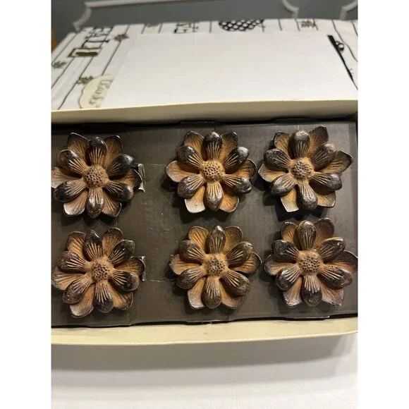 6pc Pottery Barn Metal Flower Napkin Rings New