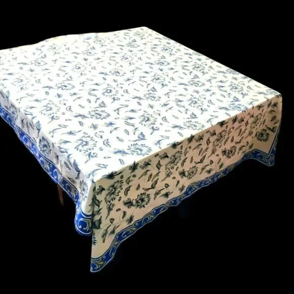 Vintage India White blue floral tablecloth