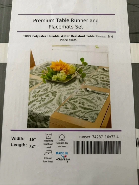 Premium Green Fern Table Runner and Placemats Set