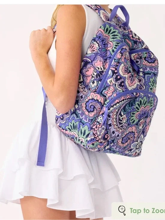 Vera Bradley Lavender Paisley Quilted Backpack with Pink & Mint Accents