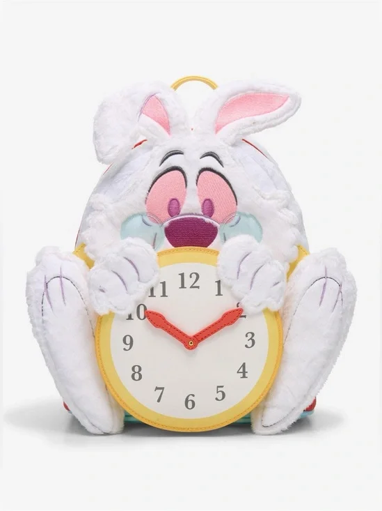Loungefly Disney Alice In Wonderland White Rabbit Fuzzy Mini Backpack soft bunny