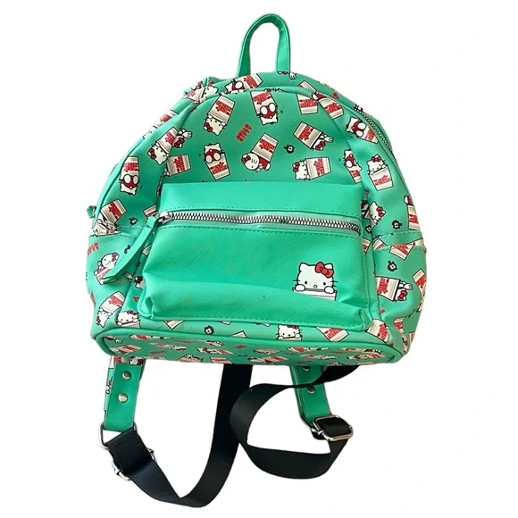 Hello Kitty | Cup Noodles green faux leather graphic small backpack
