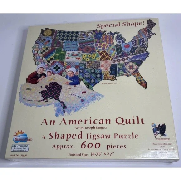 An American Quilt‎ Jigsaw Puzzle USA Map Shaped Sunsout 600 Pieces New & Sealed