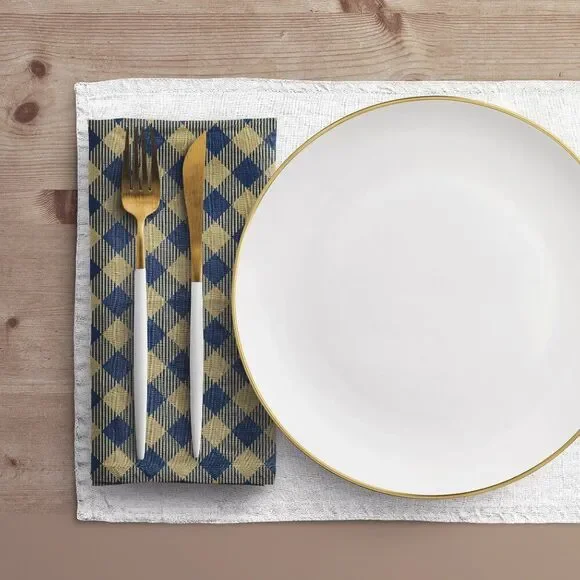 NWT Porter Anna- Navy & Gold  Cotton Napkin 8-set, Gingham
