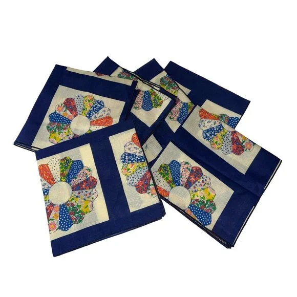 Dresden Plate Quilt Colorful Bandana Napkins 6 HM Farmhouse Chic Cottagecore