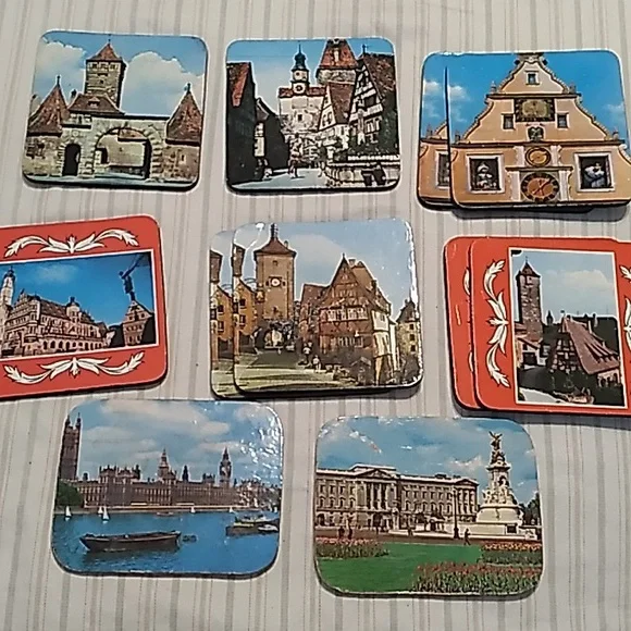 Vintage German travel corkbacked coasters