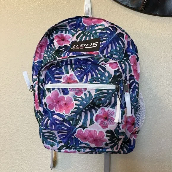 Trans by Jansport Backpack Laptop‎ Bag Tropical Hawaiian Floral Multi Pockets